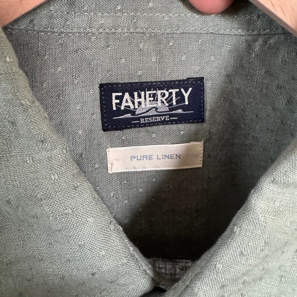 Faherty Linen Laguna Storm Doby Green Long Sleeve Shirt XL NEW Button Up Pocket - Picture 6 of 7